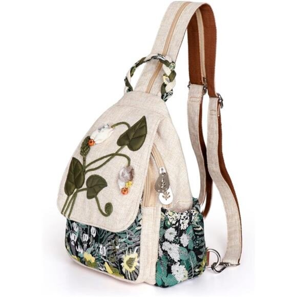 Handbags - Canvas sling bag crossbody mini backpack women casual travel purse green